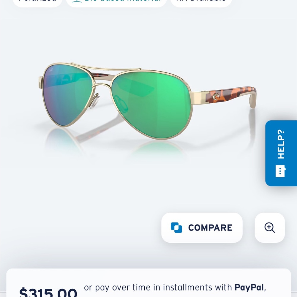 Costa Green Aviator Sunglasses - Picture 6 of 7